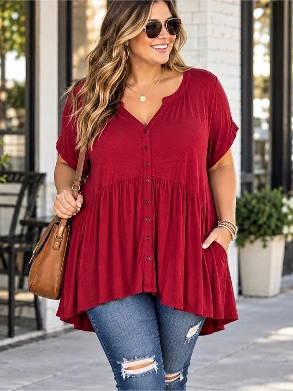 Torrid Super Soft V-Neck Hi-Low Tunic Red Size 4